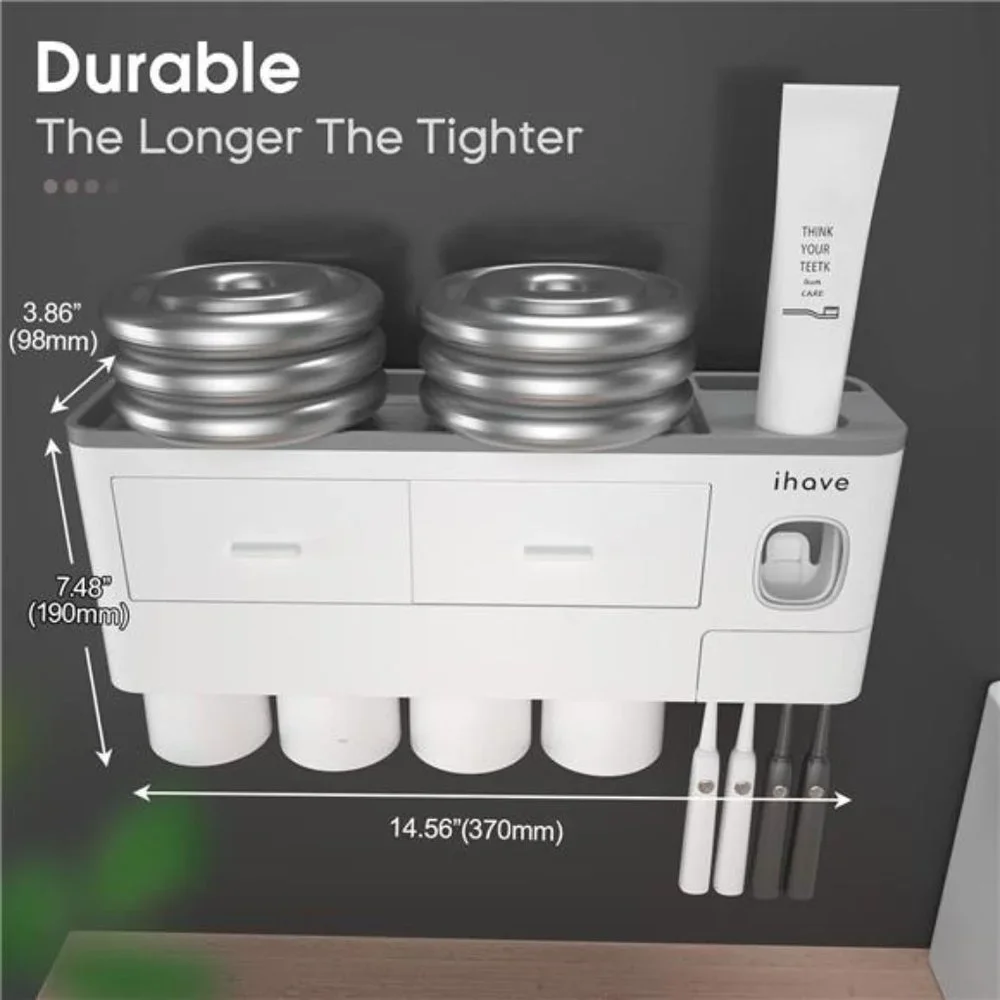 Toothbrush Holders for Bathrooms, 4 Cups Toothbrush Holder Wall Mounted
